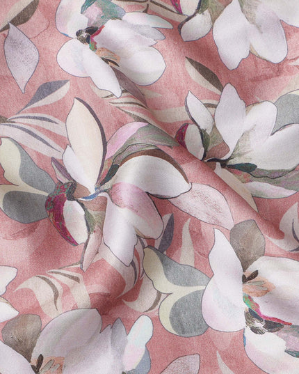 Dusty Pink Floral Print Pure Cotton Satin Fabric, 140 Cms Width, Made in India-D26036