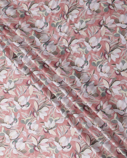 Dusty Pink Floral Print Pure Cotton Satin Fabric, 140 Cms Width, Made in India-D26036