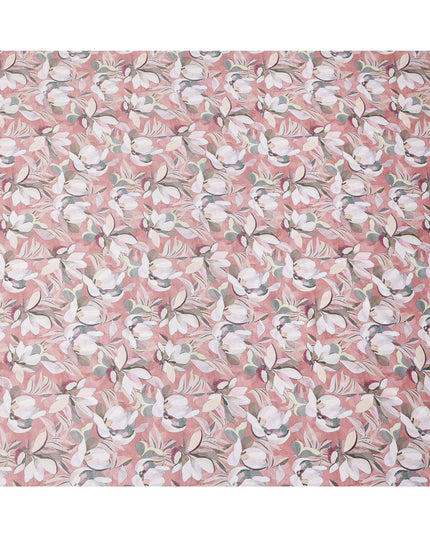 Dusty Pink Floral Print Pure Cotton Satin Fabric, 140 Cms Width, Made in India-D26036