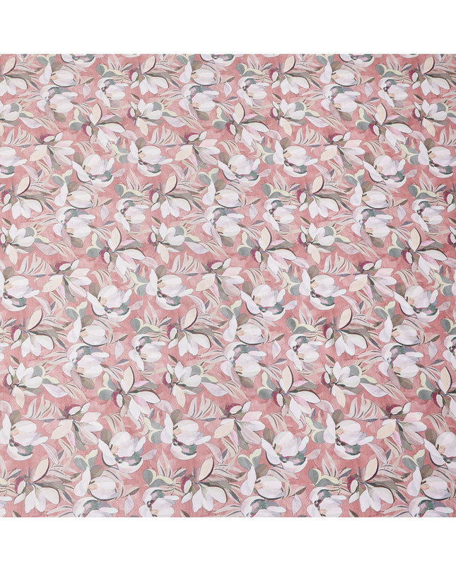 Dusty Pink Floral Print Pure Cotton Satin Fabric, 140 Cms Width, Made in India-D26036
