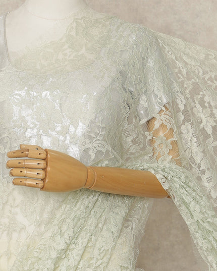 Mint Green Premium French 2-Tone Chantilly Lace Saree, 5.5 Mtrs Length, 110 Cms Width, Crafted in France-Blouse Not Included-D26696