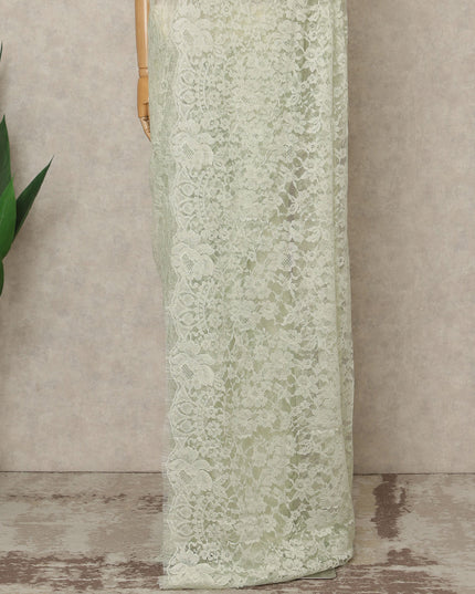 Mint Green Premium French 2-Tone Chantilly Lace Saree, 5.5 Mtrs Length, 110 Cms Width, Crafted in France-Blouse Not Included-D26696