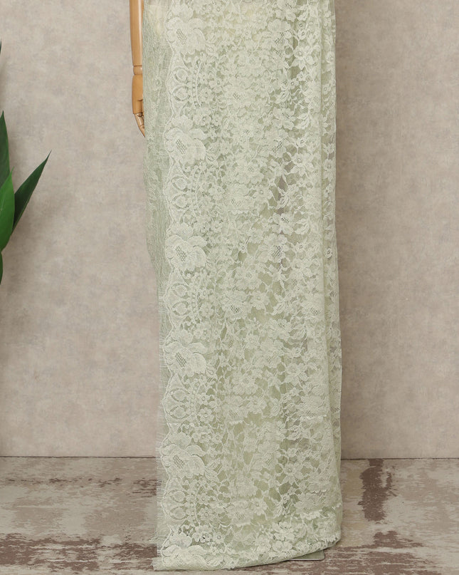 Mint Green Premium French 2-Tone Chantilly Lace Saree, 5.5 Mtrs Length, 110 Cms Width, Crafted in France-Blouse Not Included-D26696