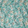 Turquoise Teal Green Floral Synthetic Crepe Fabric 110cm