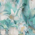 Turquoise Teal Green Floral Synthetic Crepe Fabric 110cm