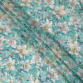 Turquoise Teal Green Floral Synthetic Crepe Fabric 110cm