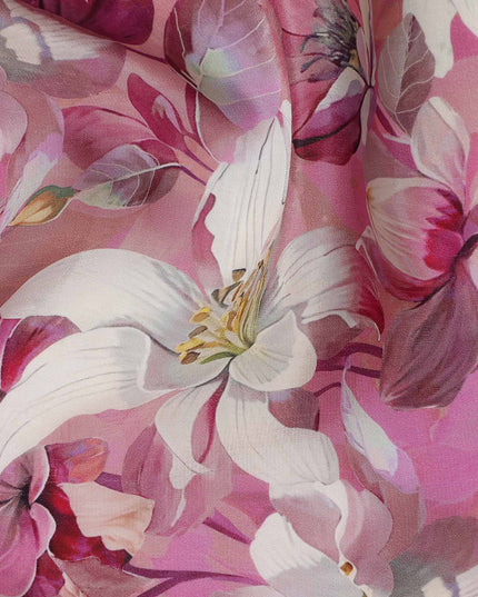 Rose Magenta Pink Floral Synthetic Crepe Fabric 110cm