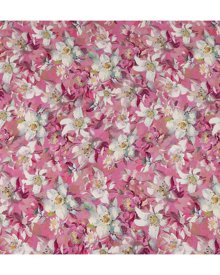 Rose Magenta Pink Floral Synthetic Crepe Fabric 110cm