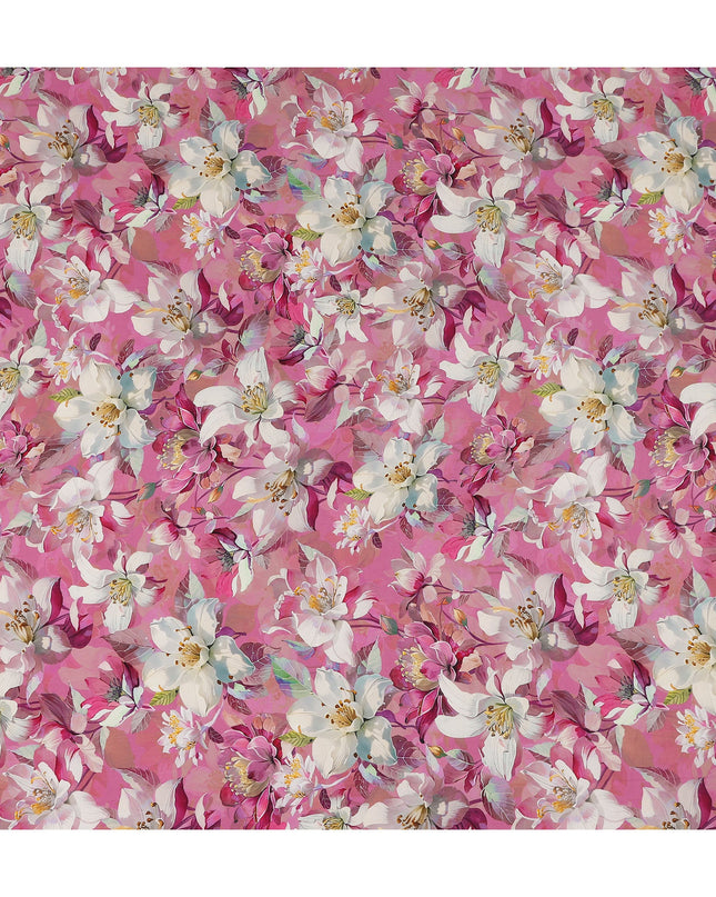 Rose Magenta Pink Floral Synthetic Crepe Fabric 110cm