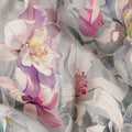 Soft Dove Grey Floral Synthetic Crepe Fabric 110cm