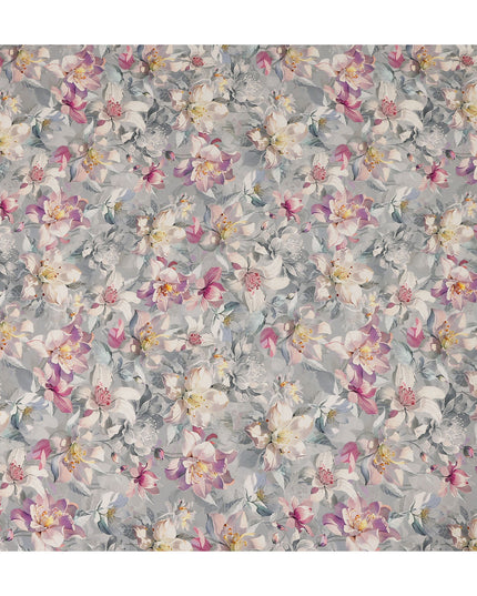 Soft Dove Grey Floral Synthetic Crepe Fabric 110cm