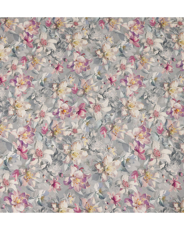 Soft Dove Grey Floral Synthetic Crepe Fabric 110cm