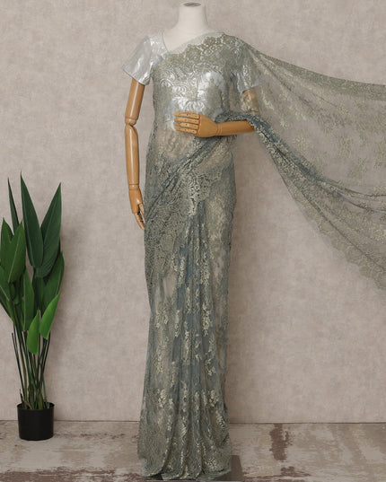 Blue Gold Premium French Metallic Chantilly Lace Saree – 5.5 Meters Fabric Length, Width 110 cm, Imported from France  & Blouse Not Included-D26567