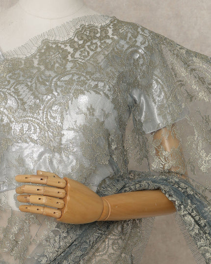 Blue Gold Premium French Metallic Chantilly Lace Saree – 5.5 Meters Fabric Length, Width 110 cm, Imported from France  & Blouse Not Included-D26567
