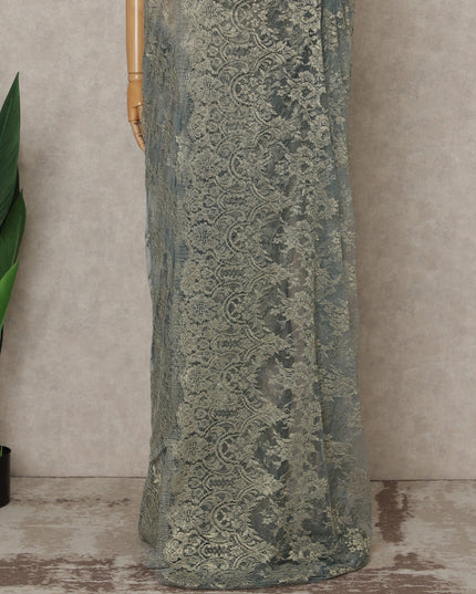 Blue Gold Premium French Metallic Chantilly Lace Saree – 5.5 Meters Fabric Length, Width 110 cm, Imported from France  & Blouse Not Included-D26567