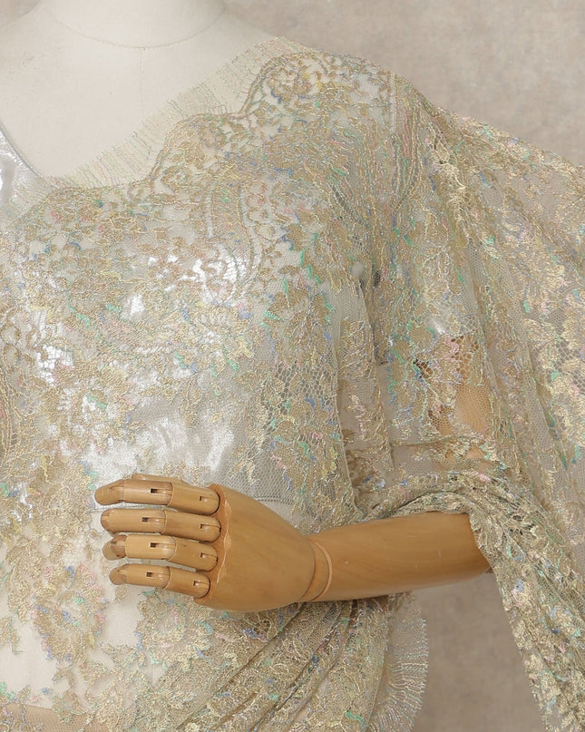 Mint Gold Premium French Metallic Chantilly Lace Saree – 5.5 Meters Fabric Length, Width 110 cm, Imported from France  & Blouse Not Included-D26577