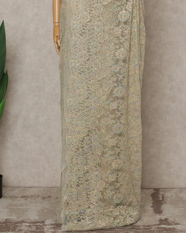 Mint Gold Premium French Metallic Chantilly Lace Saree – 5.5 Meters Fabric Length, Width 110 cm, Imported from France  & Blouse Not Included-D26577
