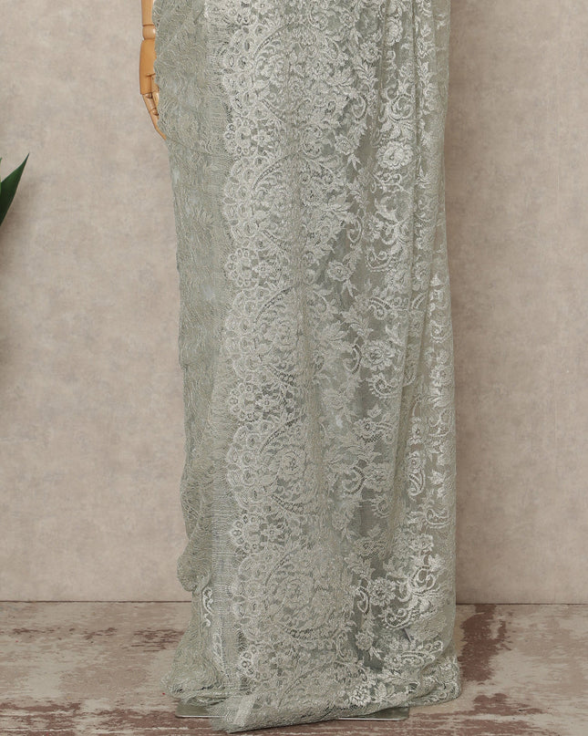 Silver Blue Premium French Metallic Chantilly Saree Lace Fabric 5.5 Meters Length 110 Cms Width Imported From France Elegant Designer Lace Blouse Not Included-D27357 Regal Fabrics