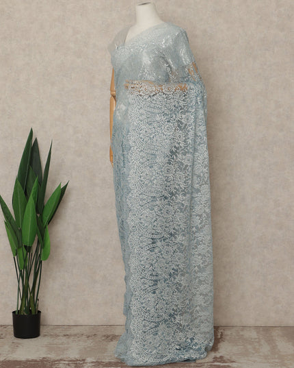 Ice Blue Premium French Metallic Chantilly Saree Lace Fabric 5.5 Meters Length 110 Cms Width Imported From France Elegant Designer Lace Blouse Not Included-D27360