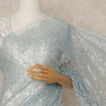 Ice Blue Premium French Metallic Chantilly Saree Lace Fabric 5.5 Meters Length 110 Cms Width Imported From France Elegant Designer Lace Blouse Not Included-D27360