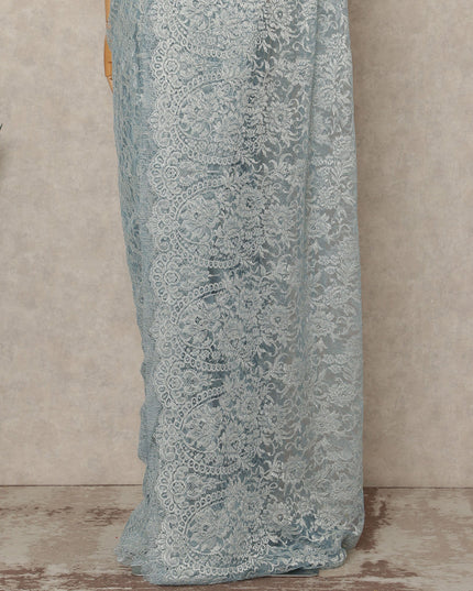 Ice Blue Premium French Metallic Chantilly Saree Lace Fabric 5.5 Meters Length 110 Cms Width Imported From France Elegant Designer Lace Blouse Not Included-D27360