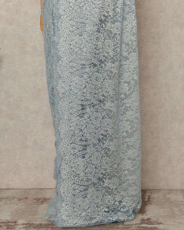 Ice Blue Premium French Metallic Chantilly Saree Lace Fabric 5.5 Meters Length 110 Cms Width Imported From France Elegant Designer Lace Blouse Not Included-D27360