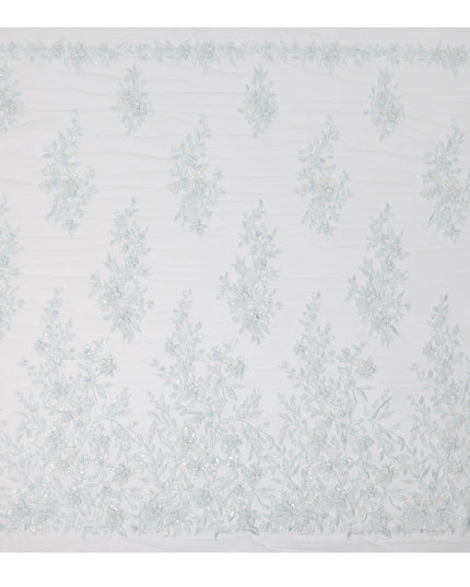 Light Blue Floral Sequin & Thread Embroidered Nylon Tulle Fabric, 140 cm Width, Made in Taiwan-D26629