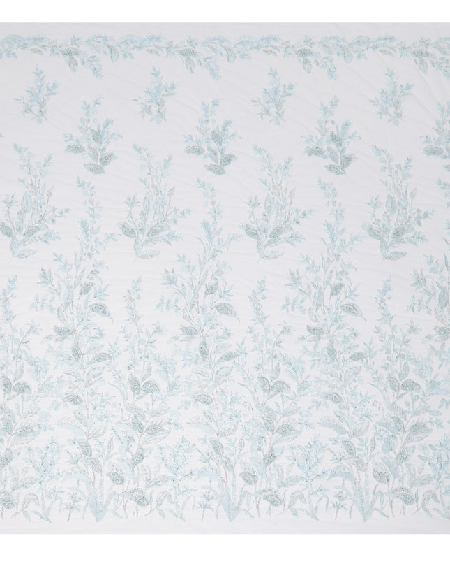 Light Blue Floral Embroidered Nylon Tulle Fabric with Sequins, 140 cm Width, Made in Taiwan-D26626