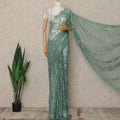 Sea Green Premium French 2 Tone Chantilly Saree Lace With Stone Work Fabric 5.5 Meters Length 110 Cms Width Imported From France Elegant Designer Lace Blouse Not Included-D27368