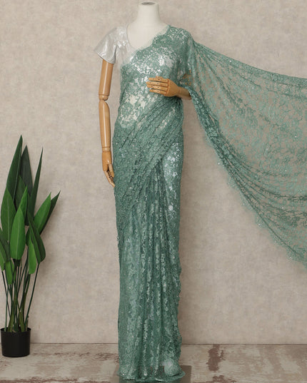 Sea Green Premium French 2 Tone Chantilly Saree Lace With Stone Work Fabric 5.5 Meters Length 110 Cms Width Imported From France Elegant Designer Lace Blouse Not Included-D27368