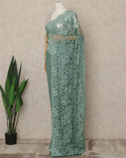 Sea Green Premium French 2 Tone Chantilly Saree Lace With Stone Work Fabric 5.5 Meters Length 110 Cms Width Imported From France Elegant Designer Lace Blouse Not Included-D27368