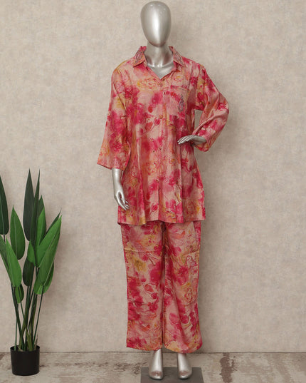 Coral Pink Floral Tie Dye Co Ord Set Party Wear