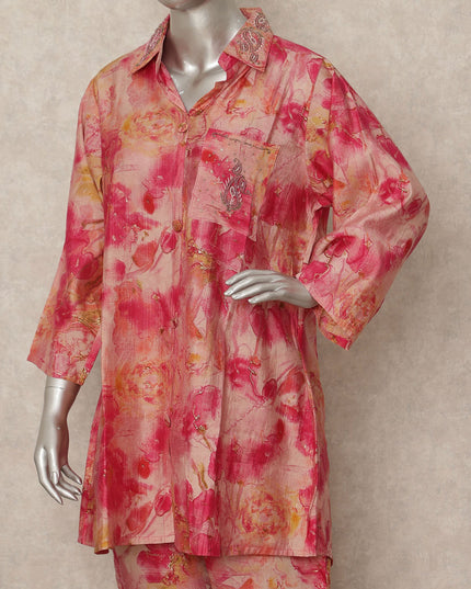 Coral Pink Floral Tie Dye Co Ord Set Party Wear