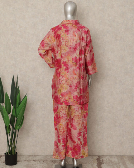 Coral Pink Floral Tie Dye Co Ord Set Party Wear