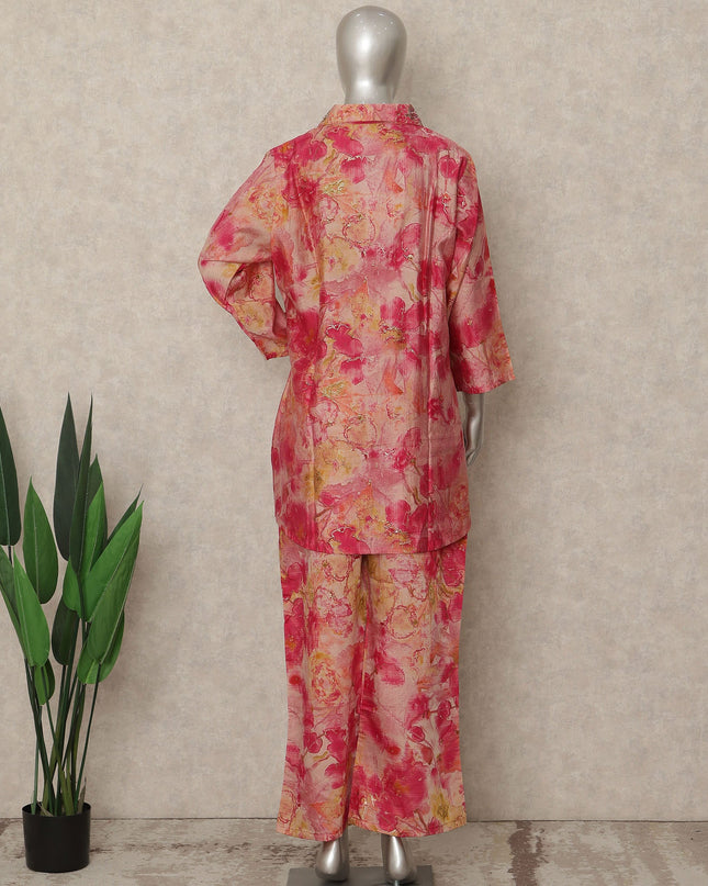 Coral Pink Floral Tie Dye Co Ord Set Party Wear
