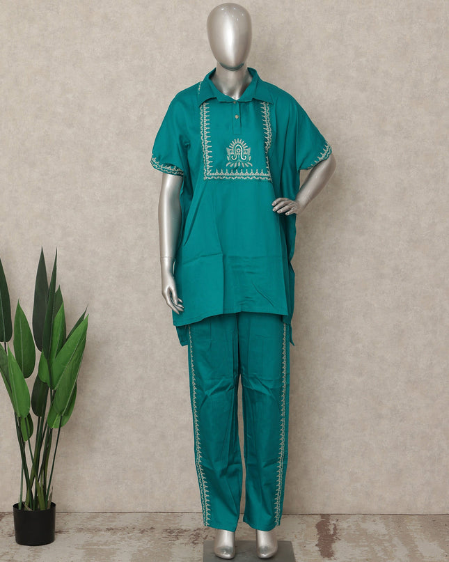 Teal Green Embroidered Co Ord Set Party Wear