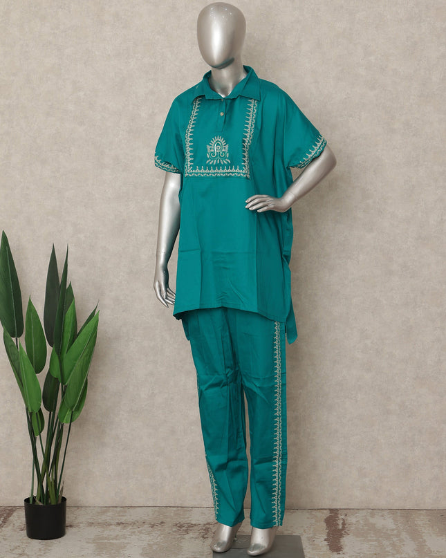 Teal Green Embroidered Co Ord Set Party Wear