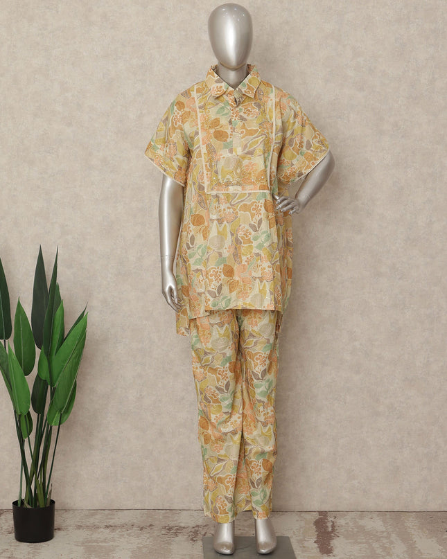 Pastel Yellow Floral Co Ord Set Party Wear