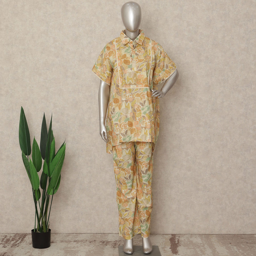 Pastel Yellow Floral Co Ord Set Party Wear