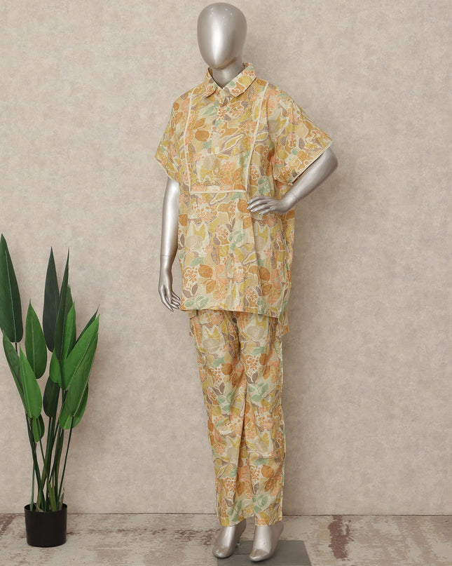 Pastel Yellow Floral Co Ord Set Party Wear