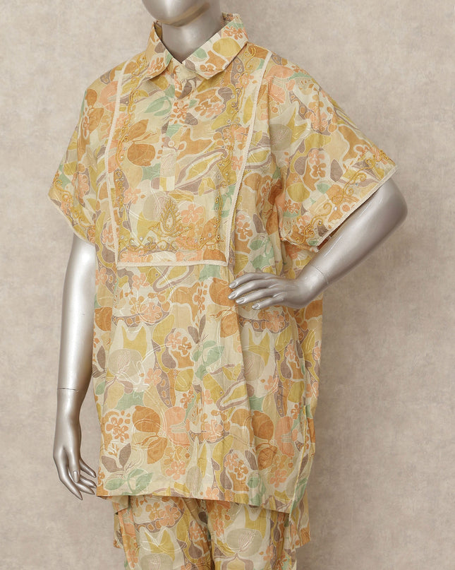 Pastel Yellow Floral Co Ord Set Party Wear