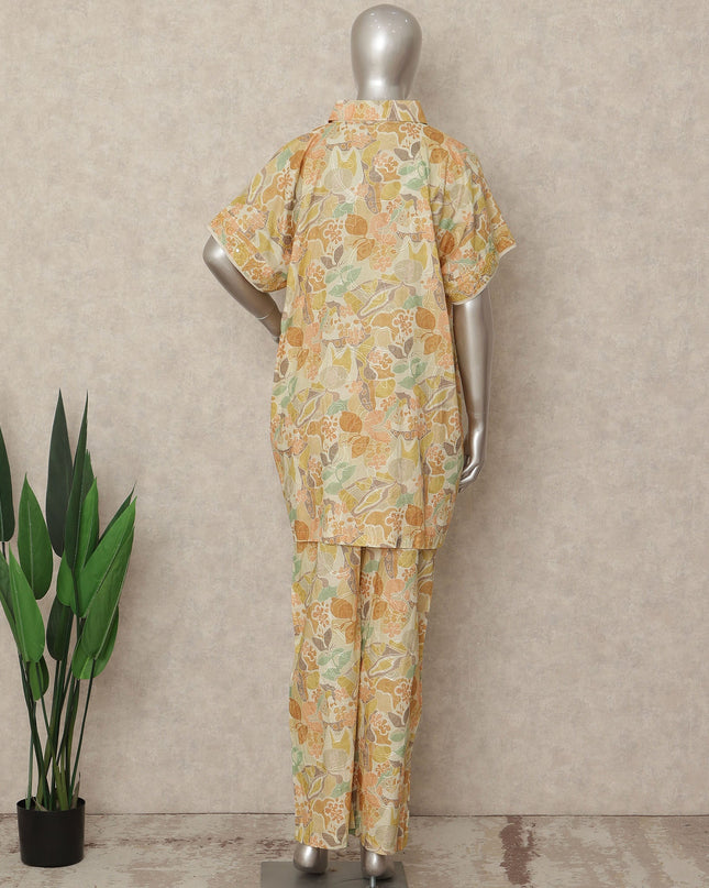 Pastel Yellow Floral Co Ord Set Party Wear