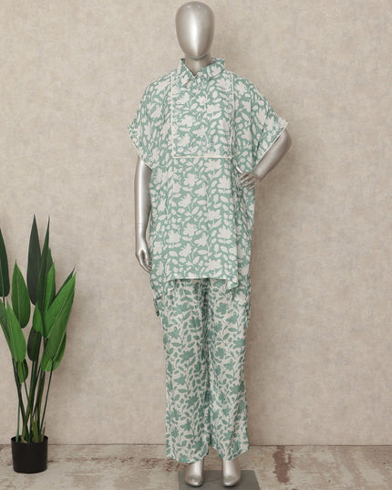 Sage Green Leaf Co Ord Set Women Party Wear