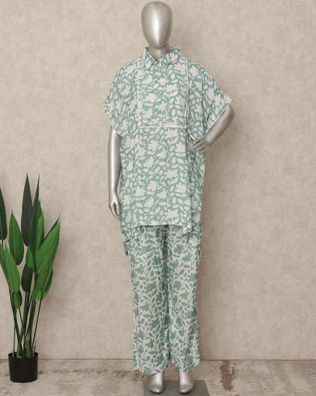 Sage Green Leaf Co Ord Set Women Party Wear