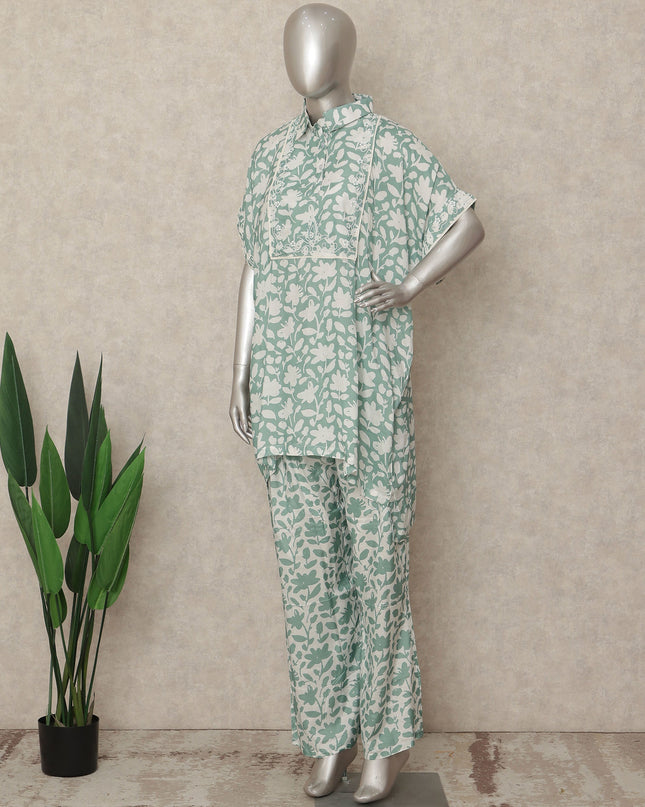 Sage Green Leaf Co Ord Set Women Party Wear