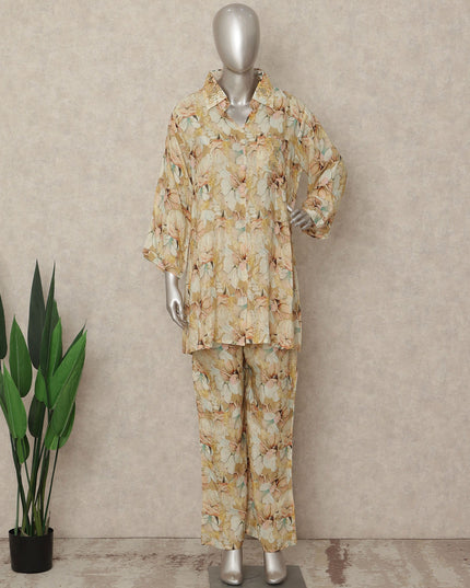 Beige Floral Co Ord Set Party Wear Women