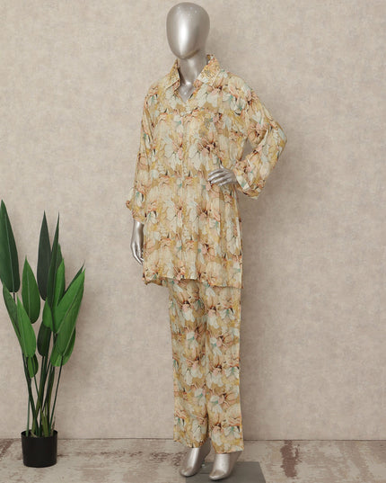 Beige Floral Co Ord Set Party Wear Women