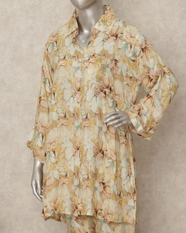 Beige Floral Co Ord Set Party Wear Women