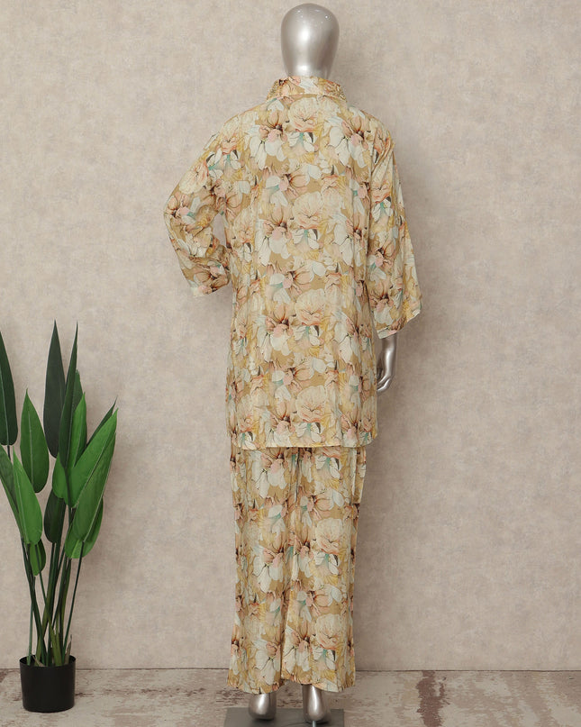 Beige Floral Co Ord Set Party Wear Women