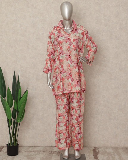 Pink Floral Co Ord Set Party Wear Women